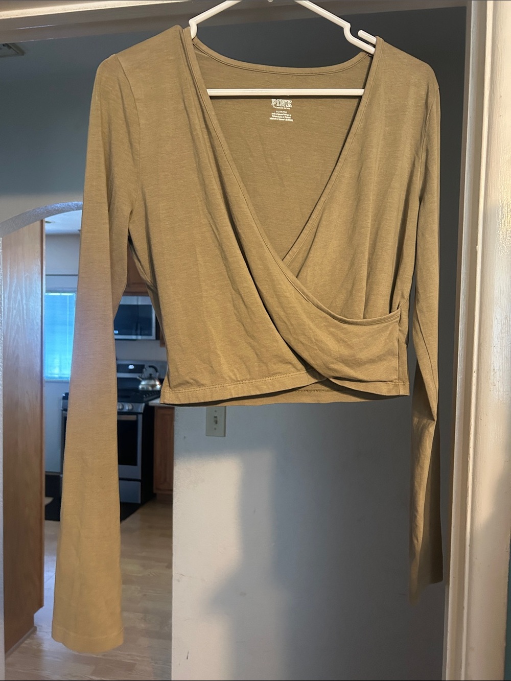PINK Victoria's Secret Olive Green Wrap Tee NWOT